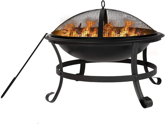 "Bosonshop 22'' Outdoor Fire Pit Grill with Spark Screen & Poker"