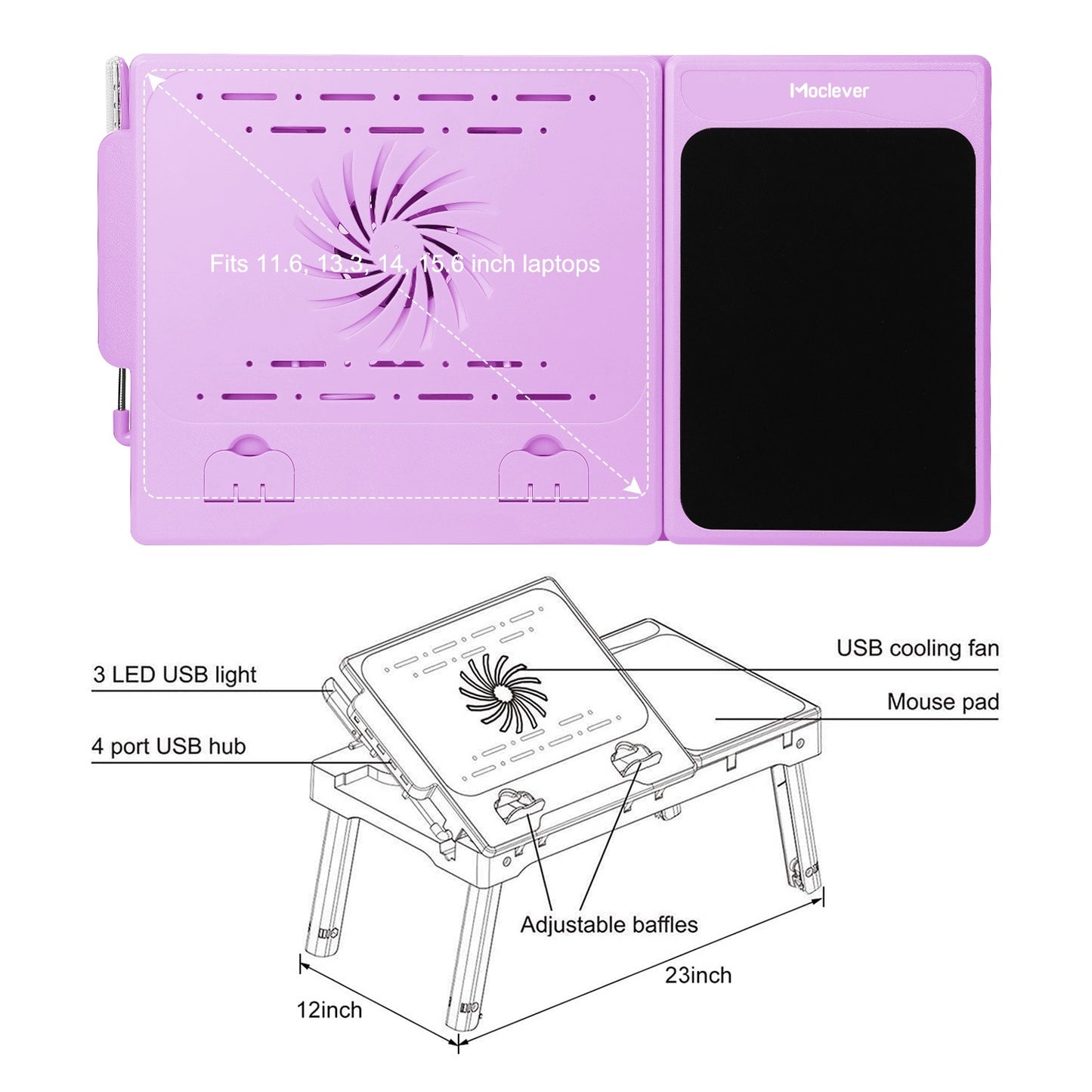 "Foldable Laptop Table with Cooling Fan, LED Light, and USB Ports"