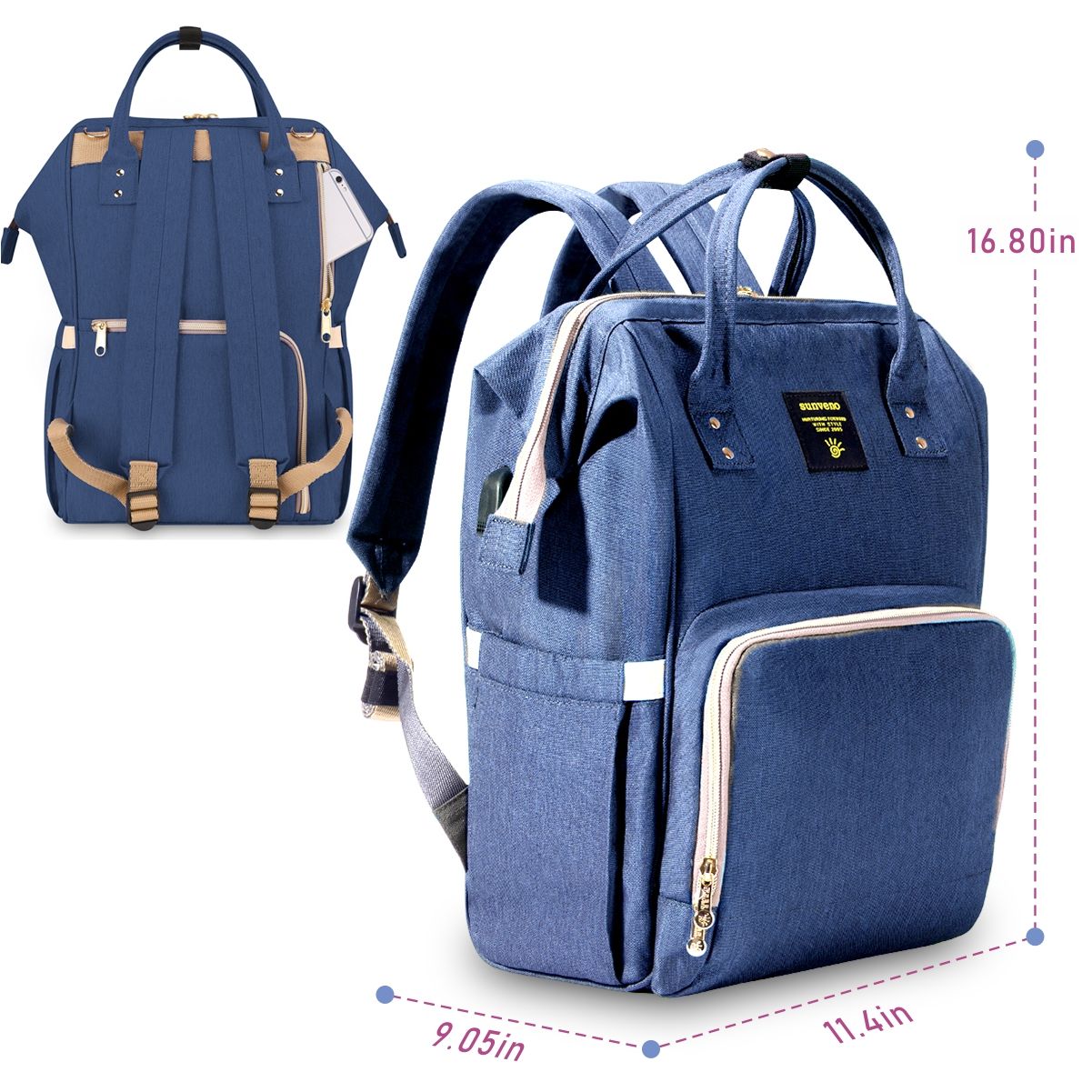 "Sunveno Navy Blue Diaper Bag & Mommy Backpack with Usb Port"