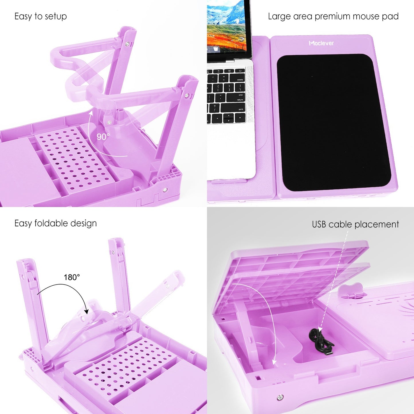 "Foldable Laptop Table with Cooling Fan, LED Light, and USB Ports"