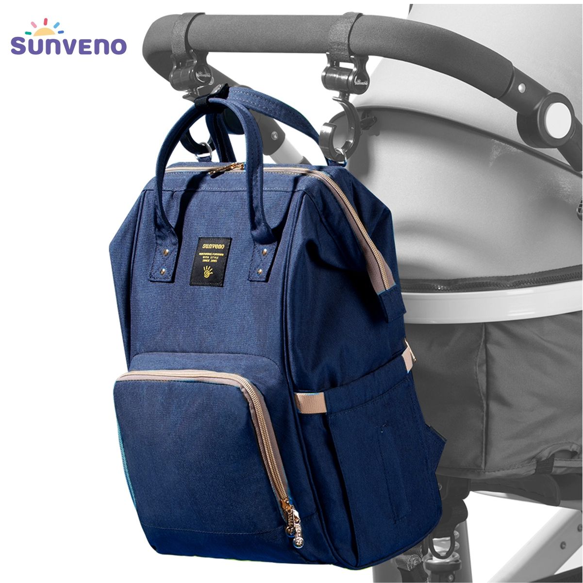 "Sunveno Navy Blue Diaper Bag & Mommy Backpack with Usb Port"