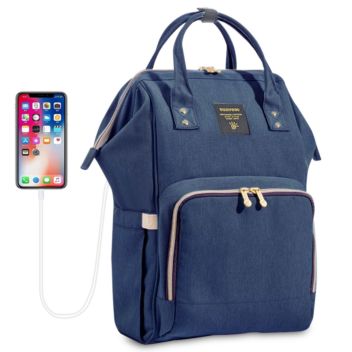 "Sunveno Navy Blue Diaper Bag & Mommy Backpack with Usb Port"