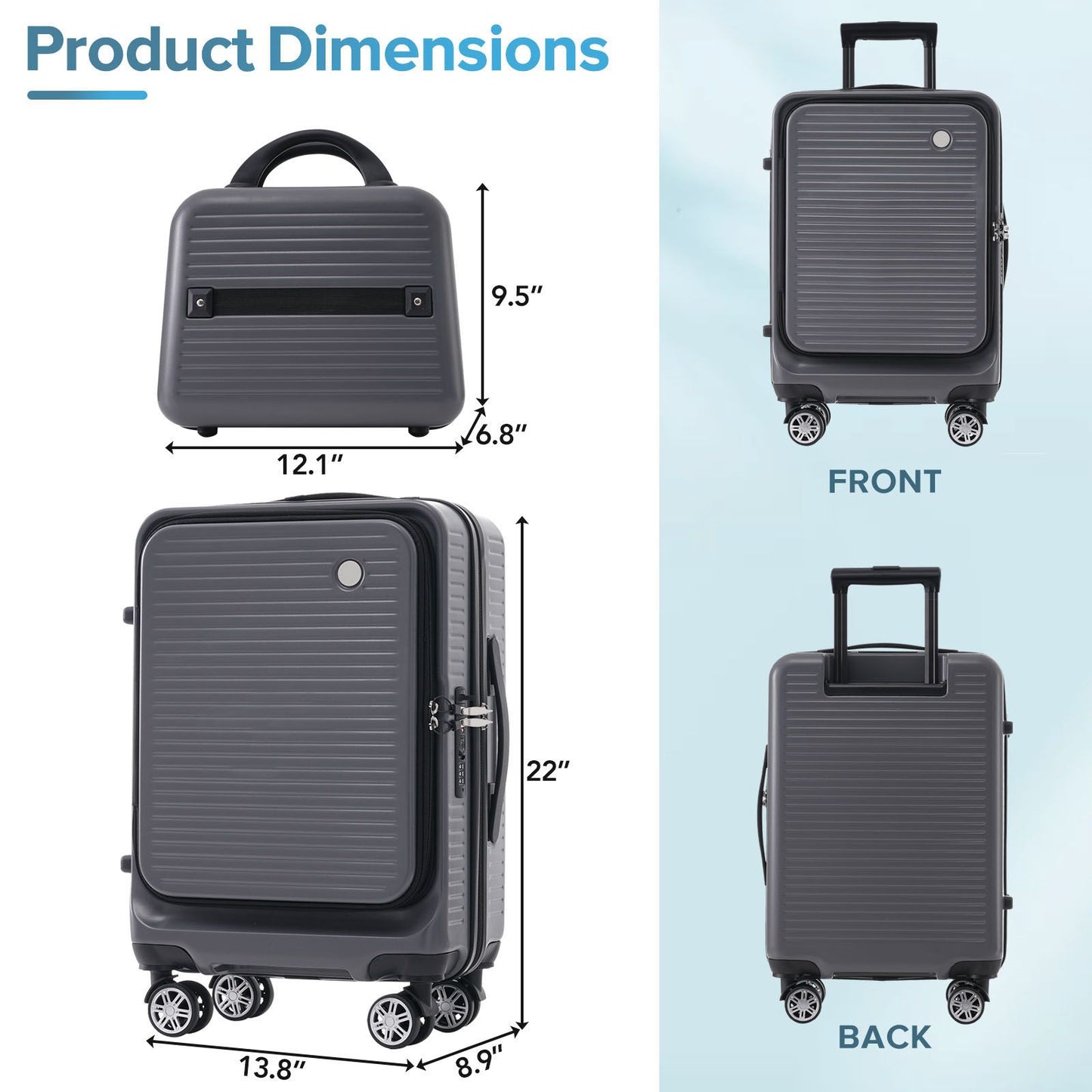 "20'' Carry-On Luggage with Front Pocket, USB Port and carrying case"