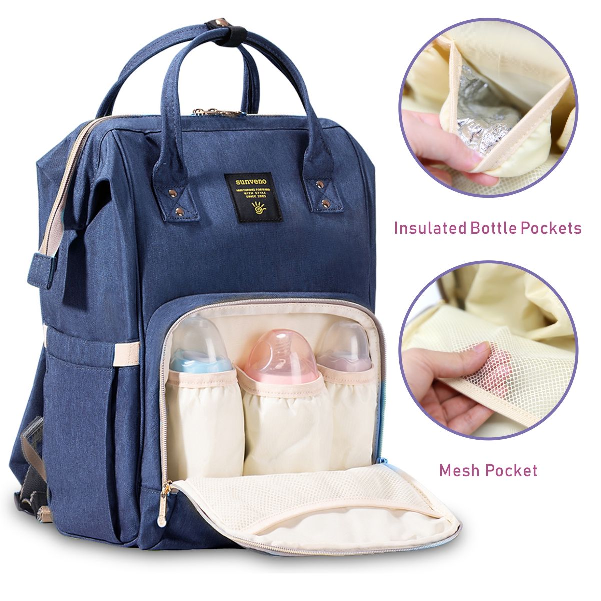 "Sunveno Navy Blue Diaper Bag & Mommy Backpack with Usb Port"