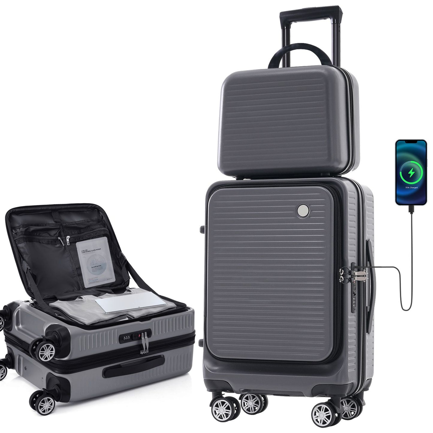 "20'' Carry-On Luggage with Front Pocket, USB Port and carrying case"