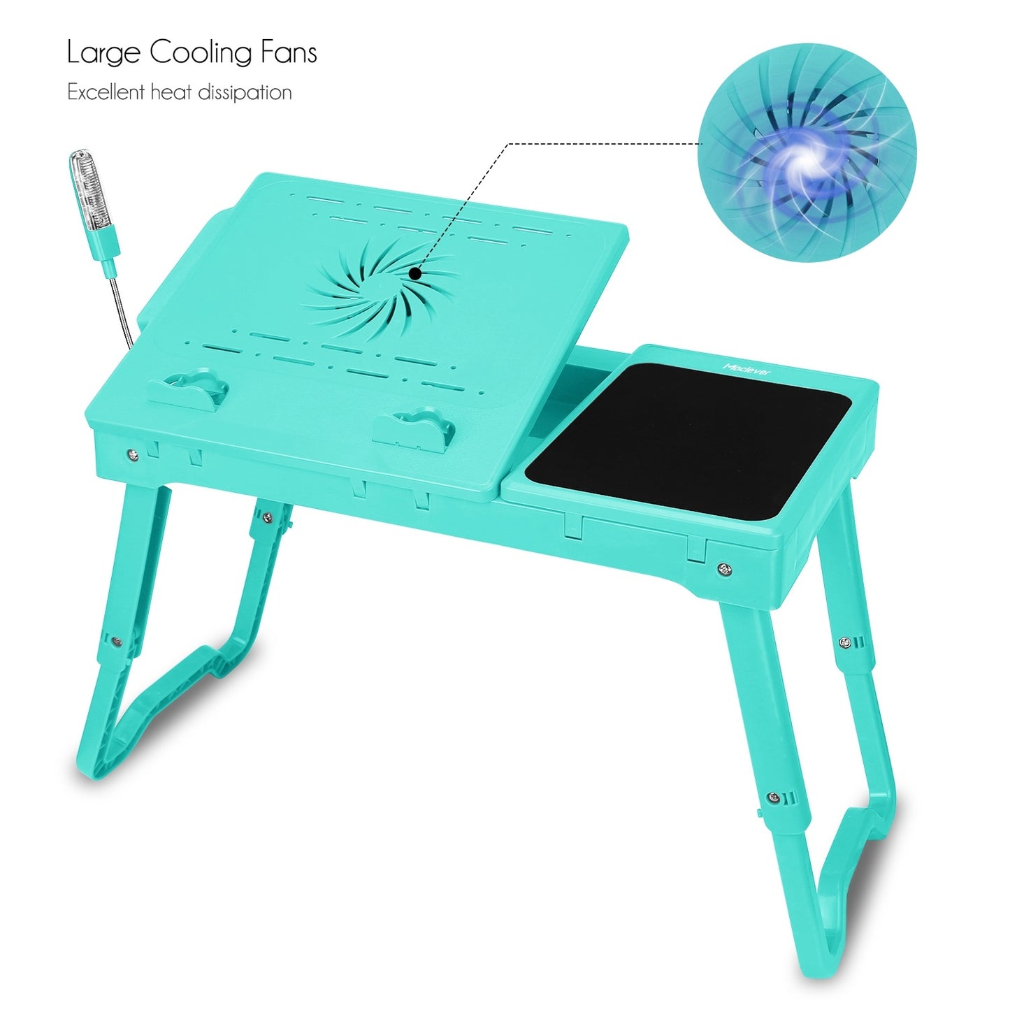 "Foldable Laptop Table with Cooling Fan, LED Light, and USB Ports"