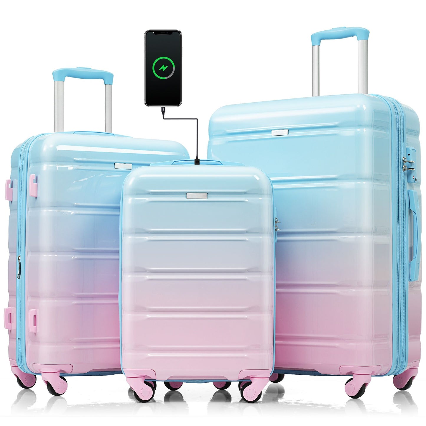 "3-Piece Luggage Set: 20'' Carry-On with USB & Cup Holder"