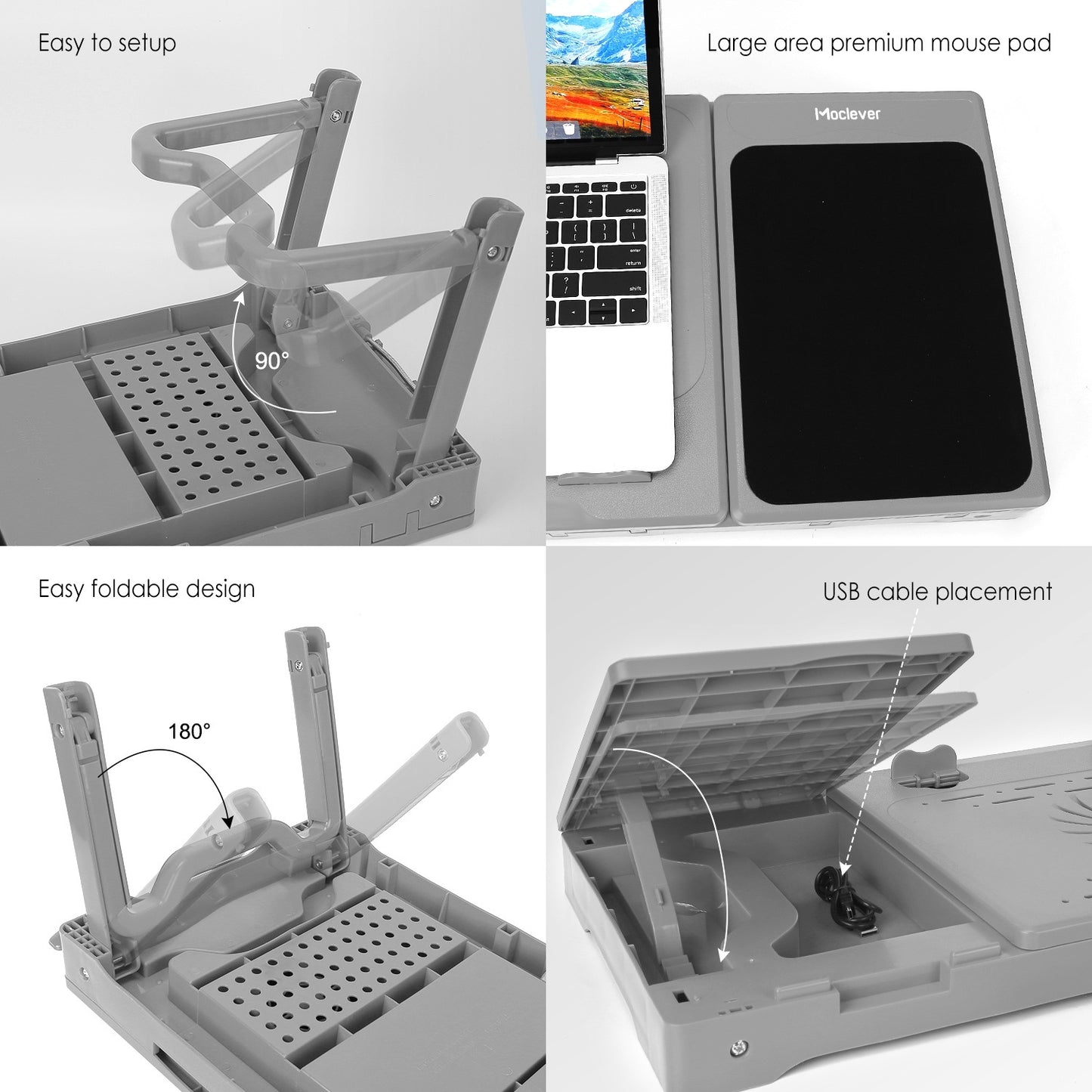 "Foldable Laptop Table with Cooling Fan, LED Light, and USB Ports"