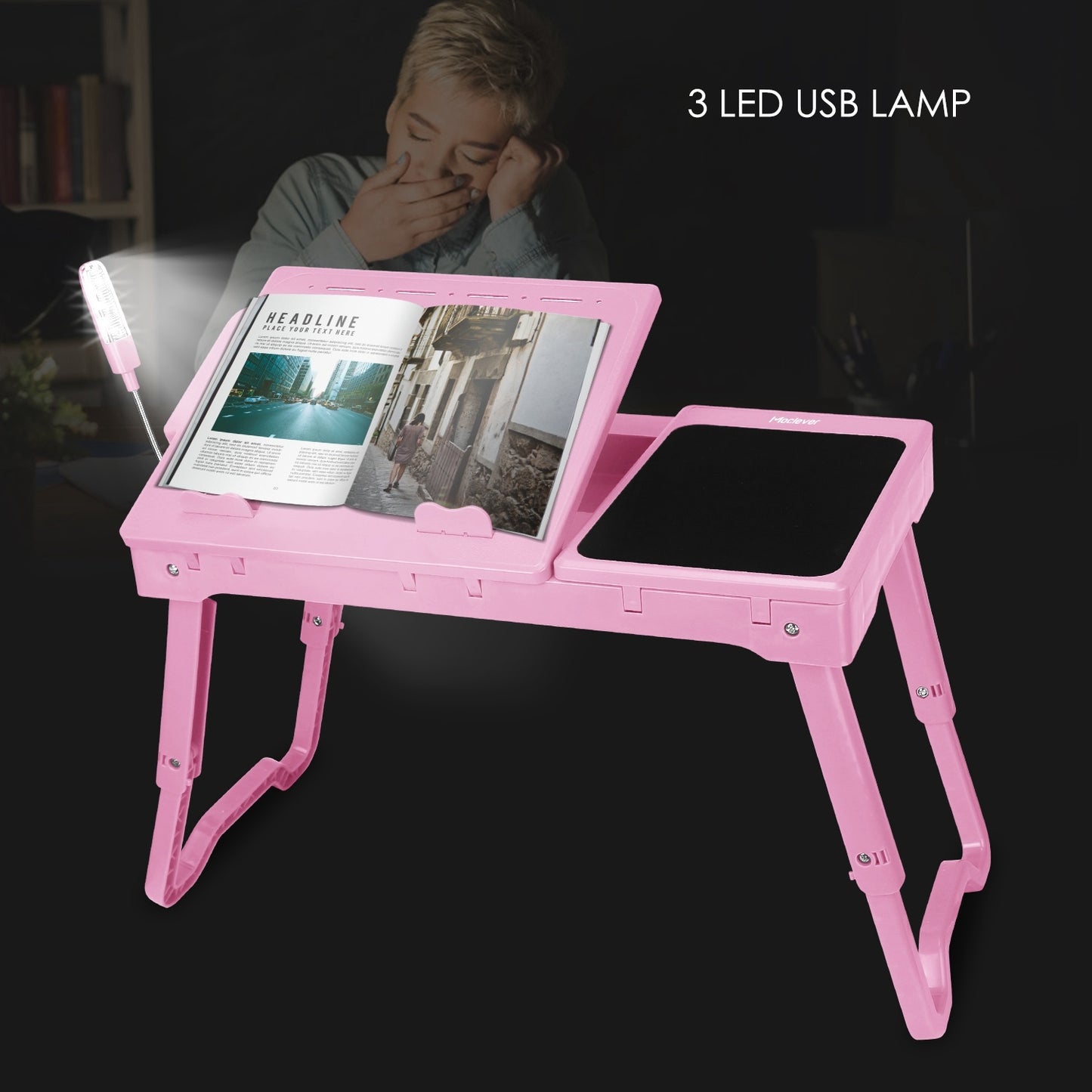 "Foldable Laptop Table with Cooling Fan, LED Light, and USB Ports"