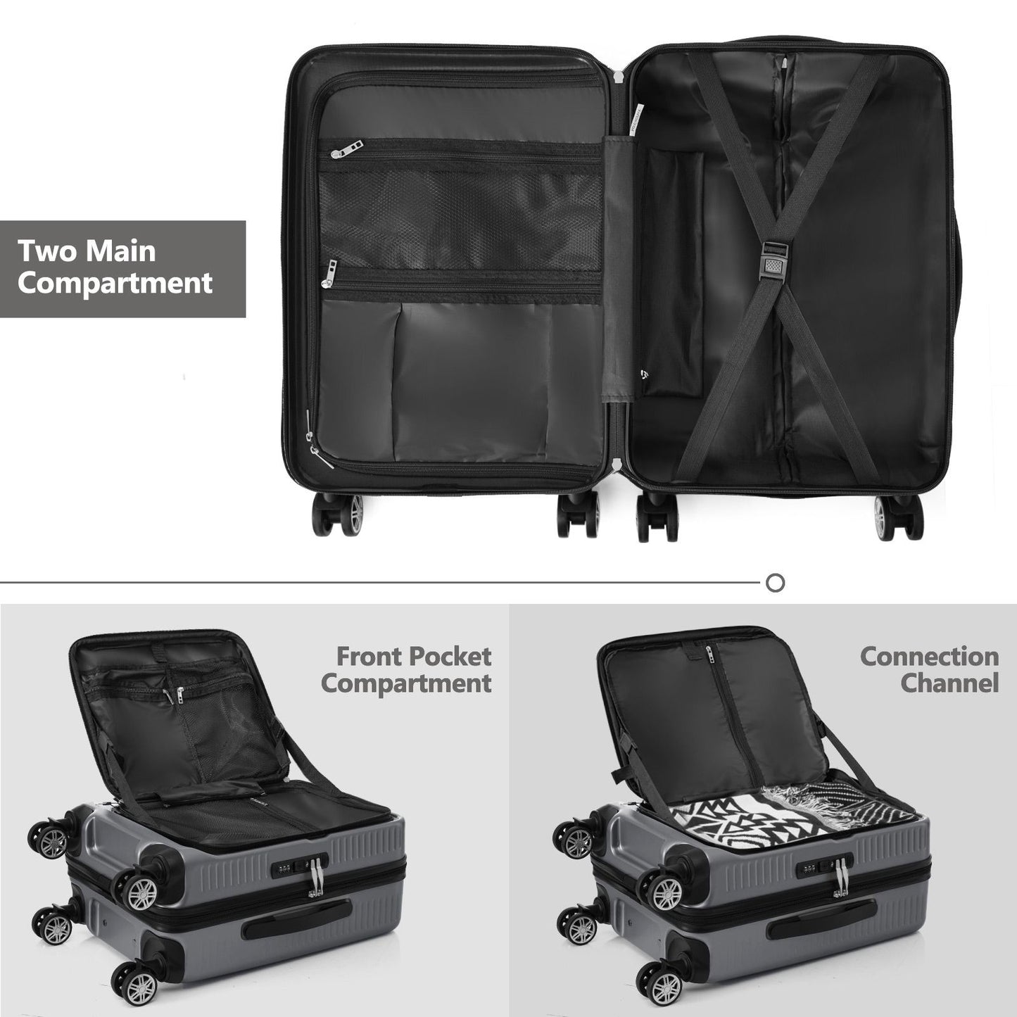 "20'' Carry-On Luggage with Front Pocket, USB Port and carrying case"